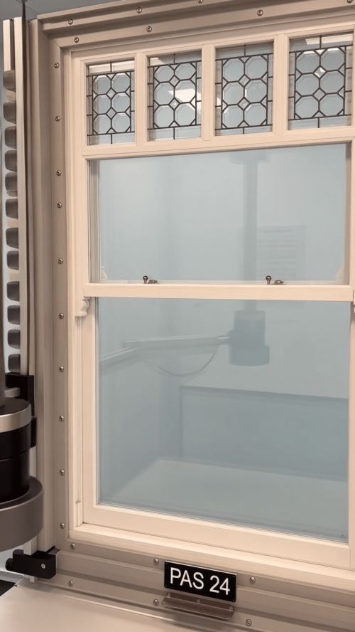 Timber sash window undergoing PAS 24 security testing