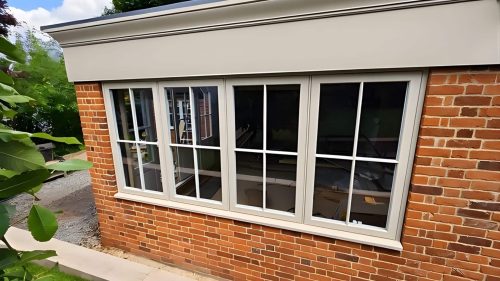 Timber windows installed in a brick extension